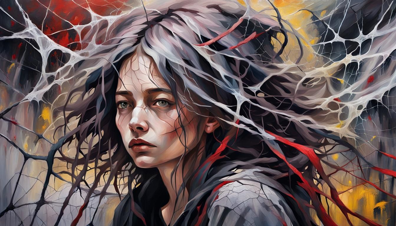 Woman in Spider Web: An Impasto Oil Painting