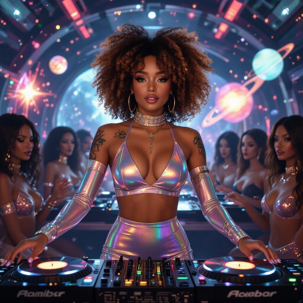 Afrofuturist DJ in Holographic Space Club