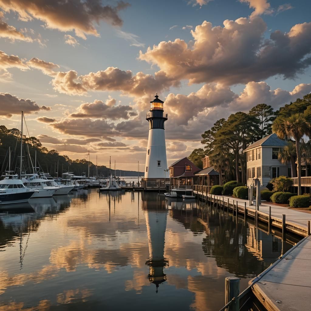 Hilton Head Lighthouse at Sunset: Cinematic Landscape