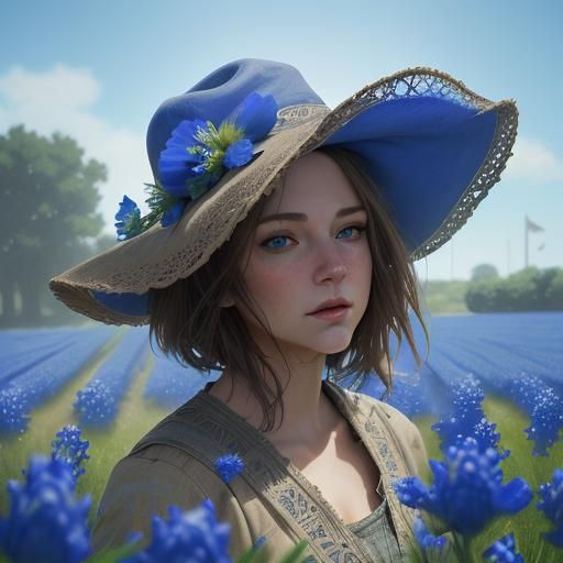 Hyperrealistic Texas Bluebonnet Field in Splash Art Style