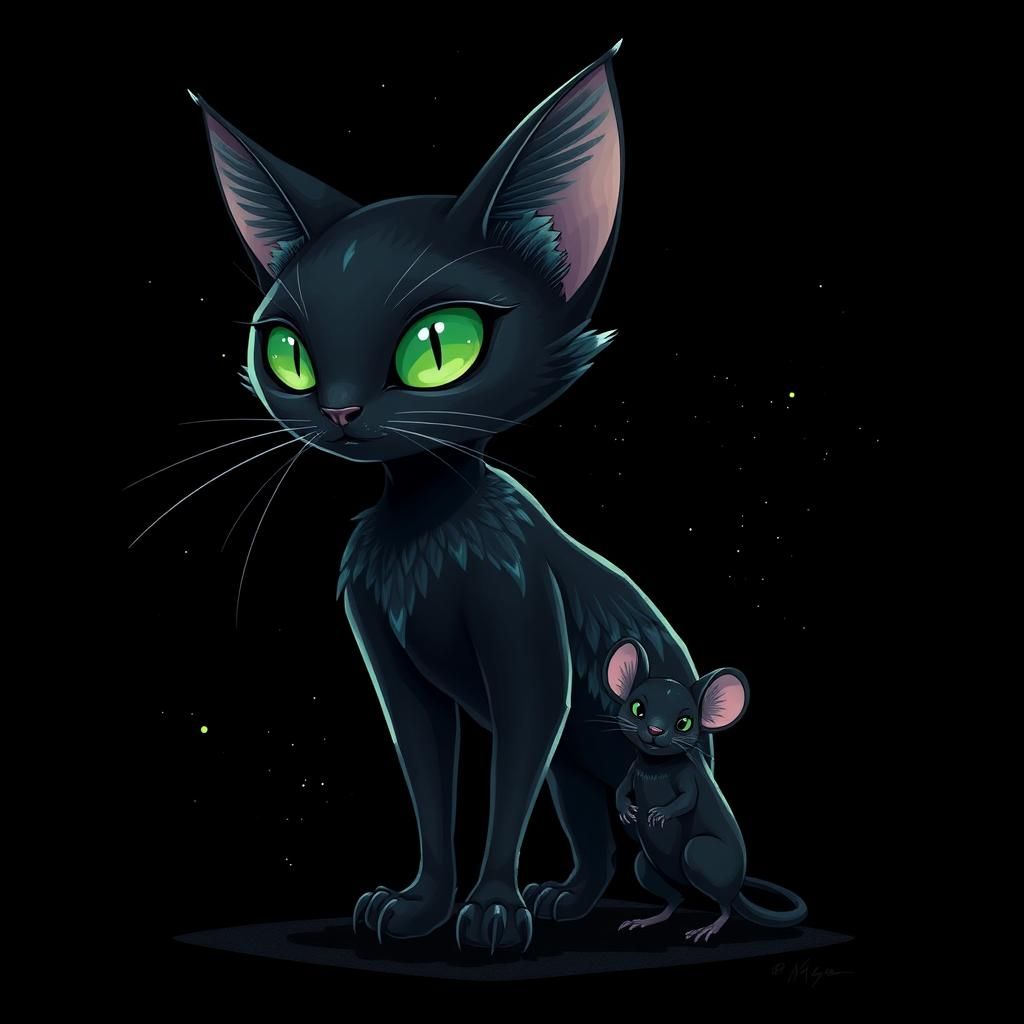 Birdcat and Mouse in Black Space, Inspired by Syd Mead