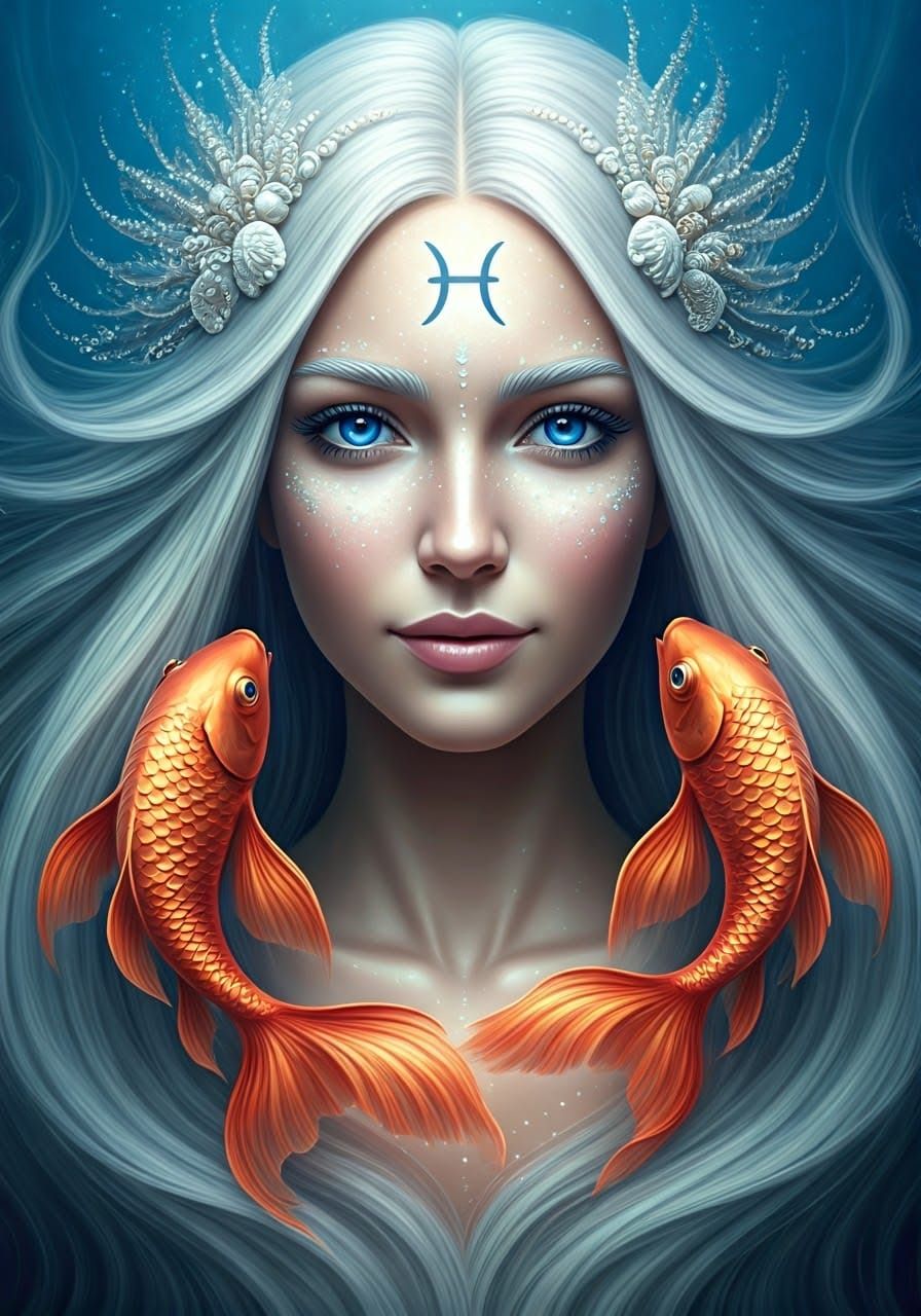 Mermaid with Shimmering Pisces Symbol in Photorealistic Drea...