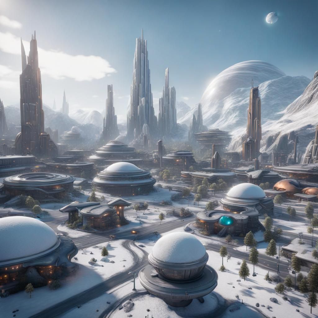 Photorealistic Alien City Divided by Snow, Unreal Engine