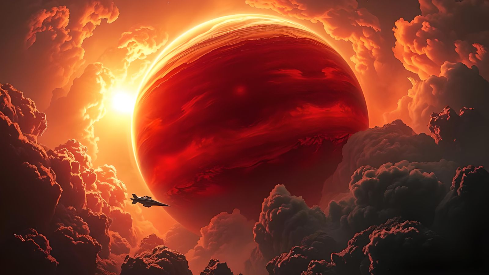 Hyperrealistic Red Planet Emerges from Nebula