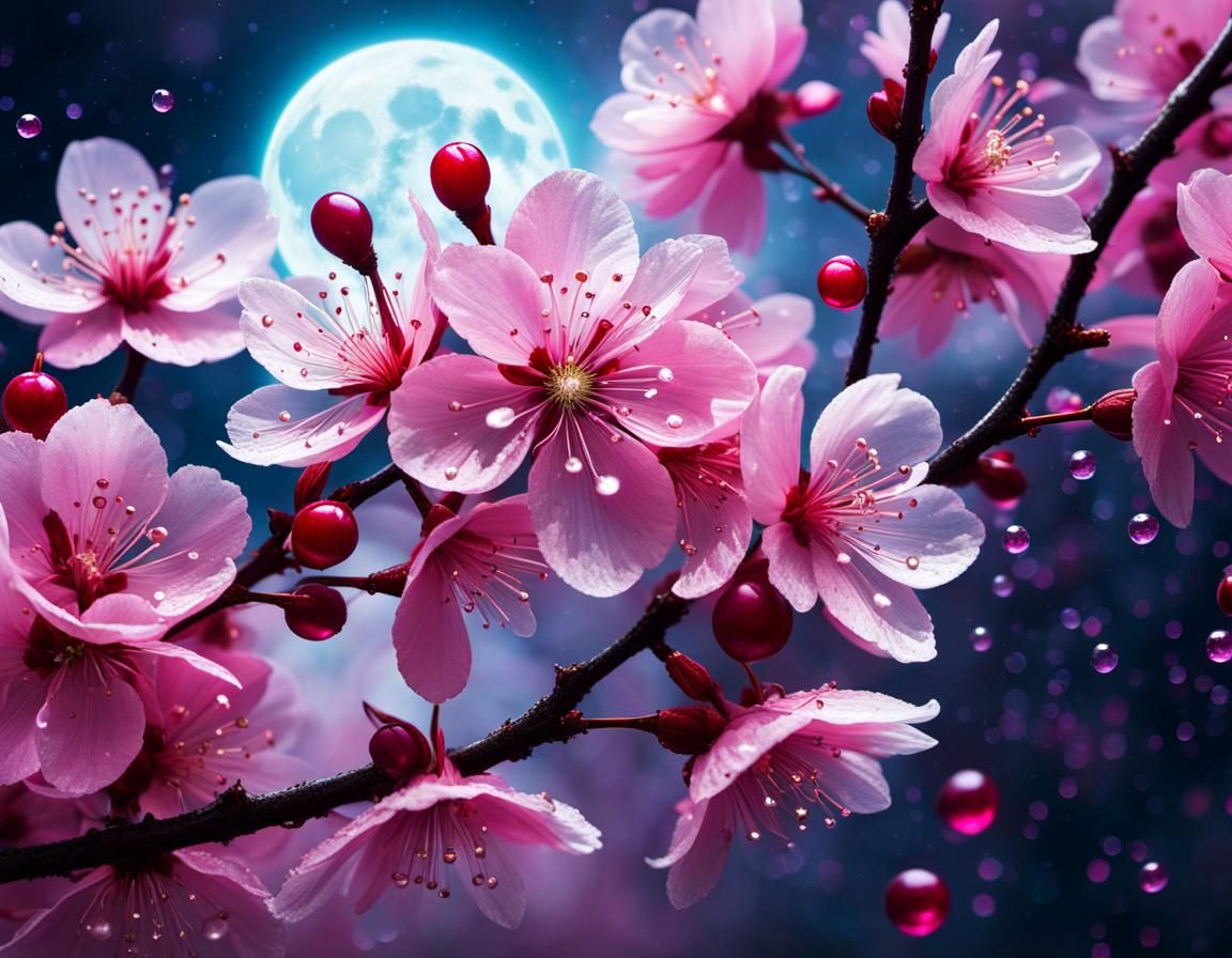 Surreal Glowing Cherry Blossoms in Fantasy Landscape