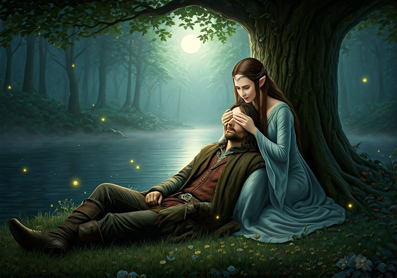 Aragorn and Arwen: Moonlit Serenity in Middle-earth