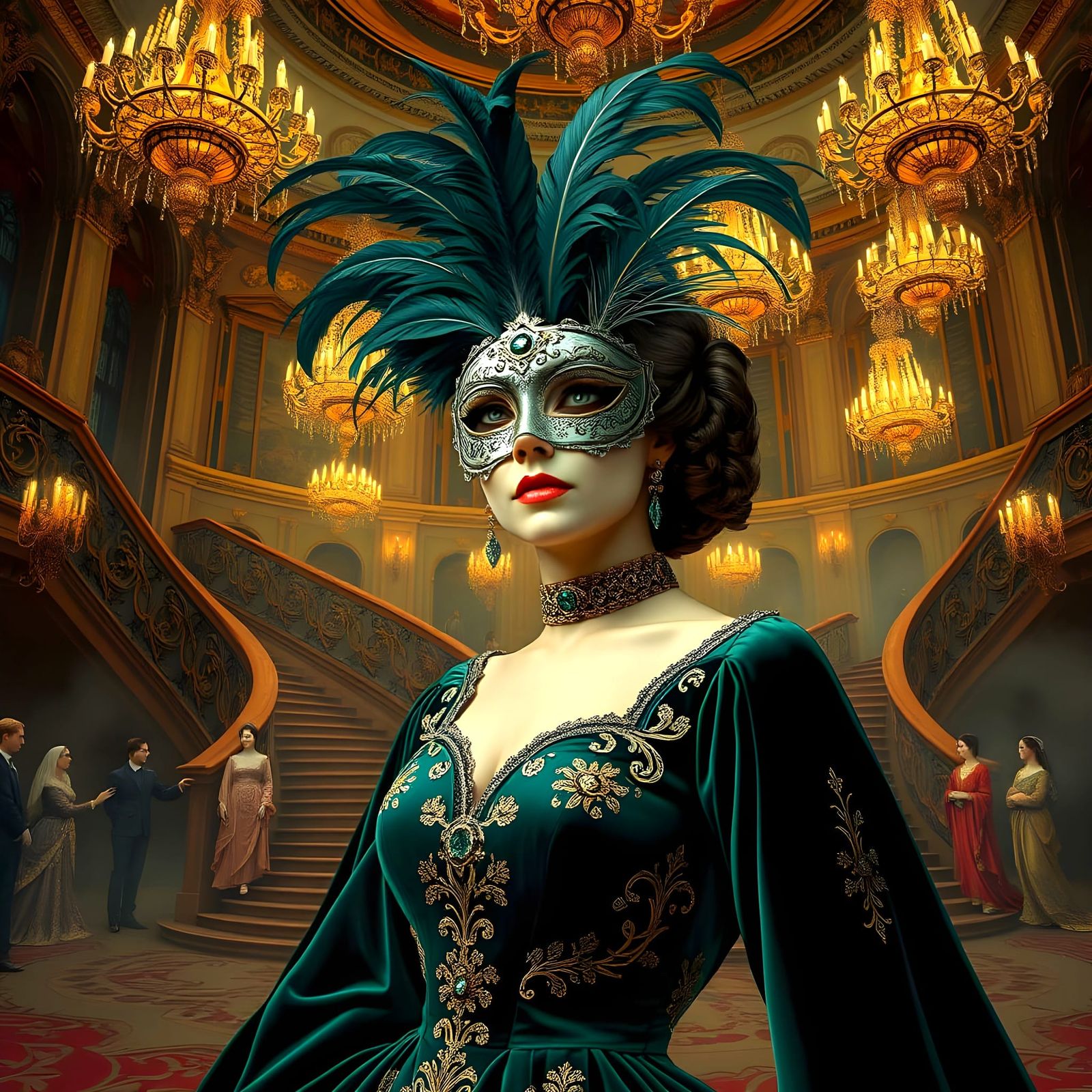 Midnight Masquerade Ball in a Grand Baroque Palace