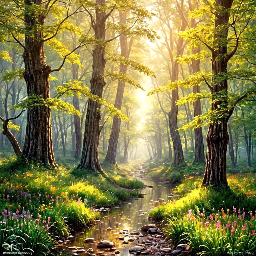 Mirror Forest Reflecting Distorted Sky in Painterly Realism ...