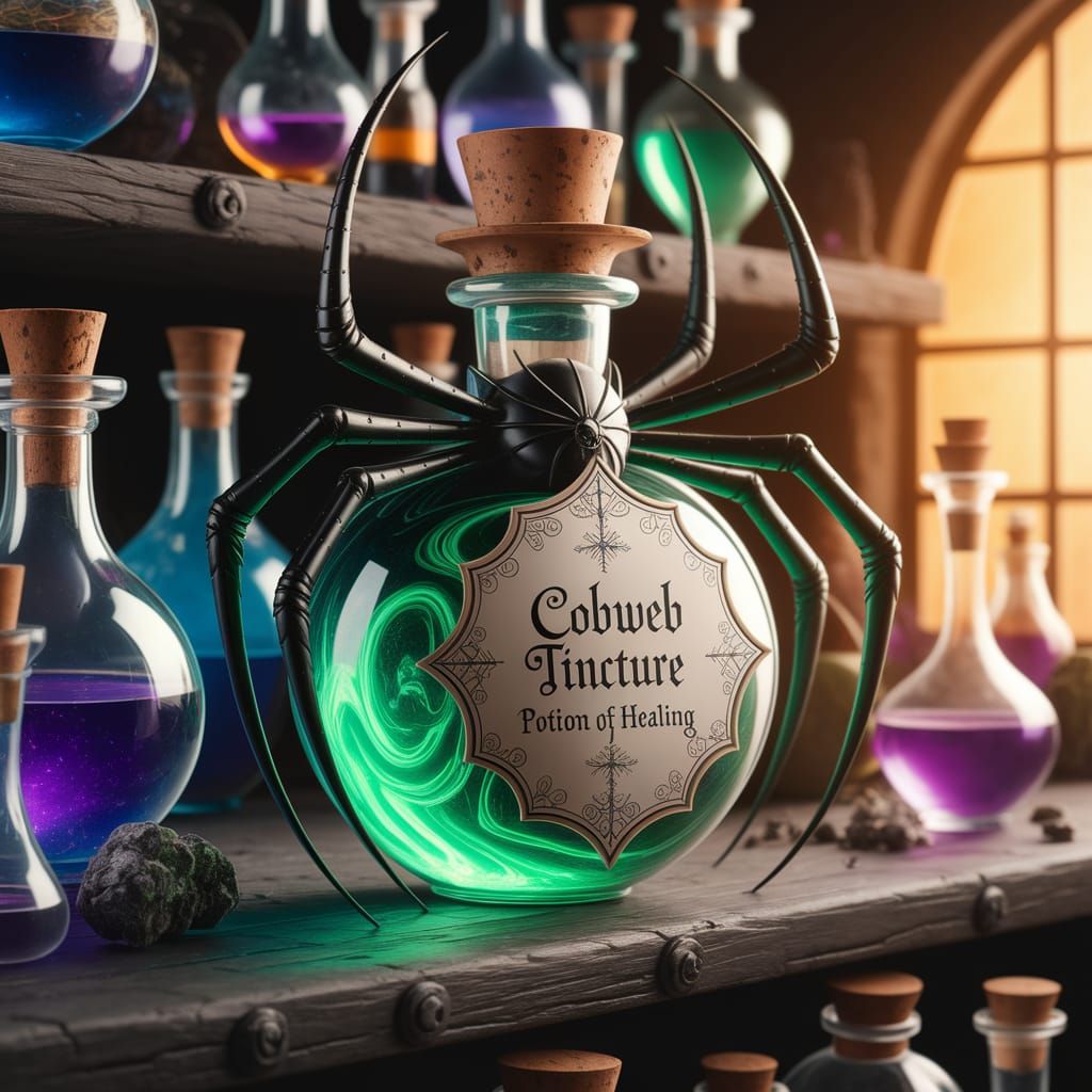 Elegant Spider-Shaped Potion Bottle in Enchanted Alchemy Sho...
