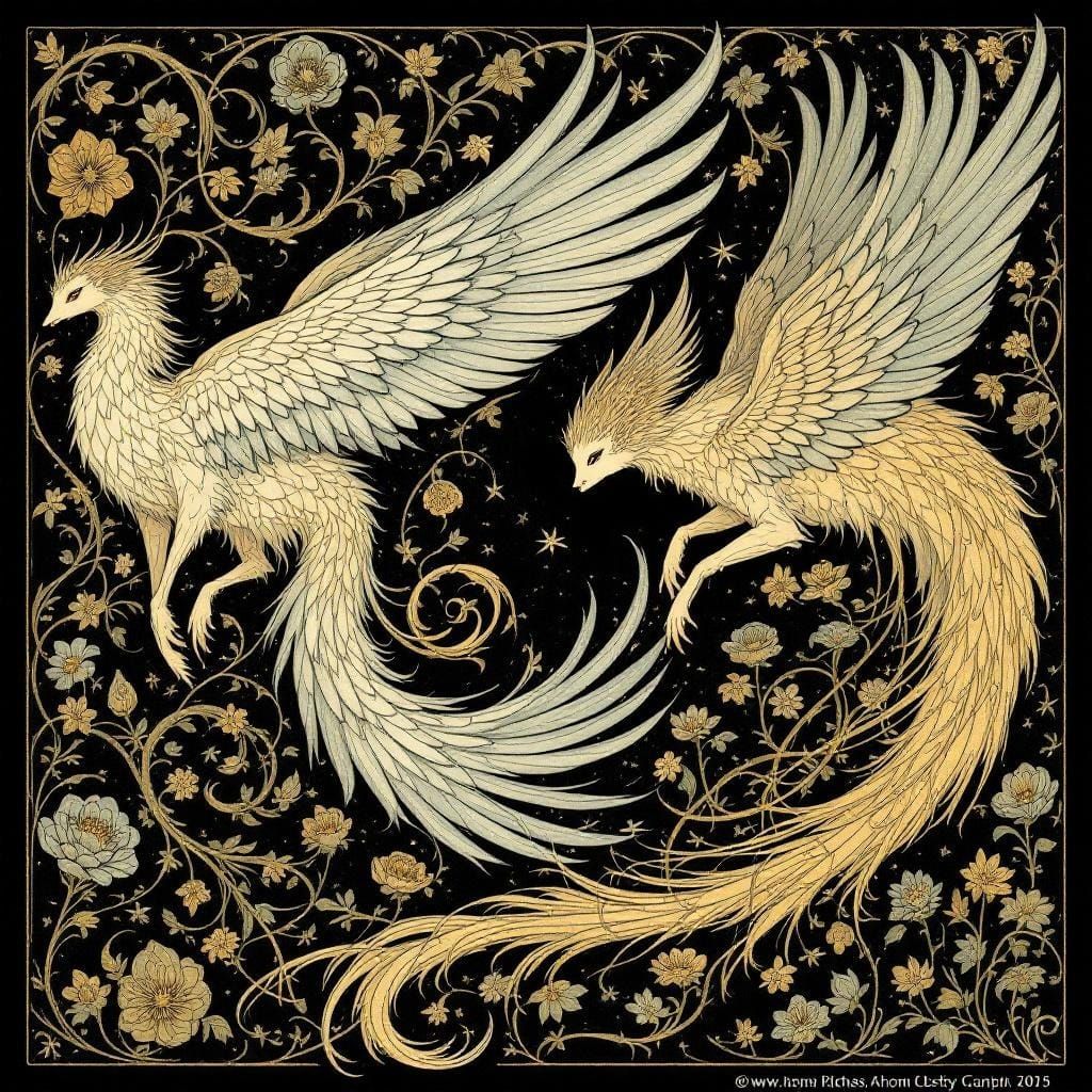 Elegant Winged Creatures in Art Nouveau Style