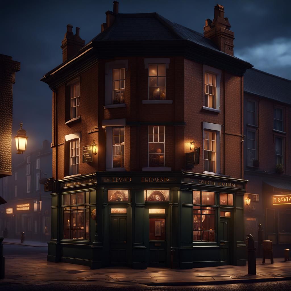 British Pub at Night in Edward Hopper Style
