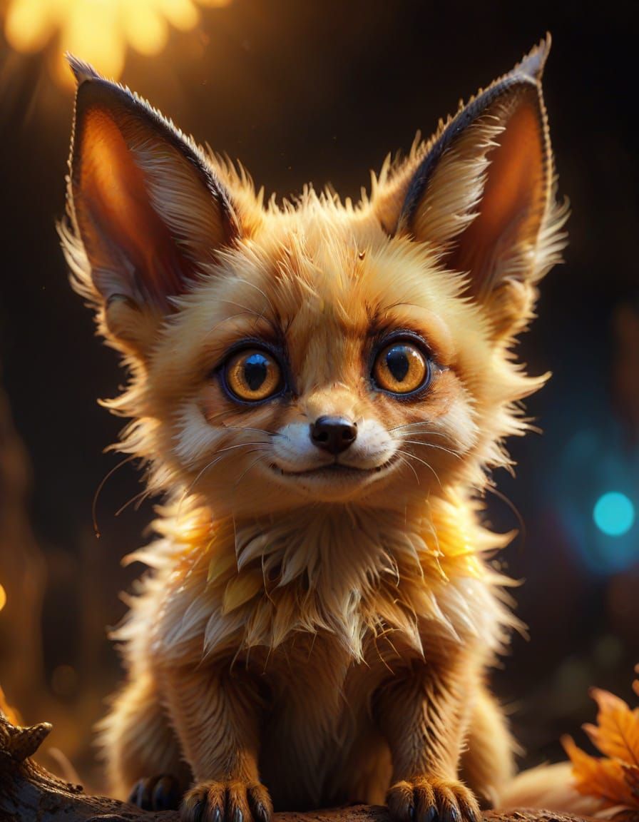 Adorable Iridescent-Eyed Fox in Hyperrealistic Oil Painting