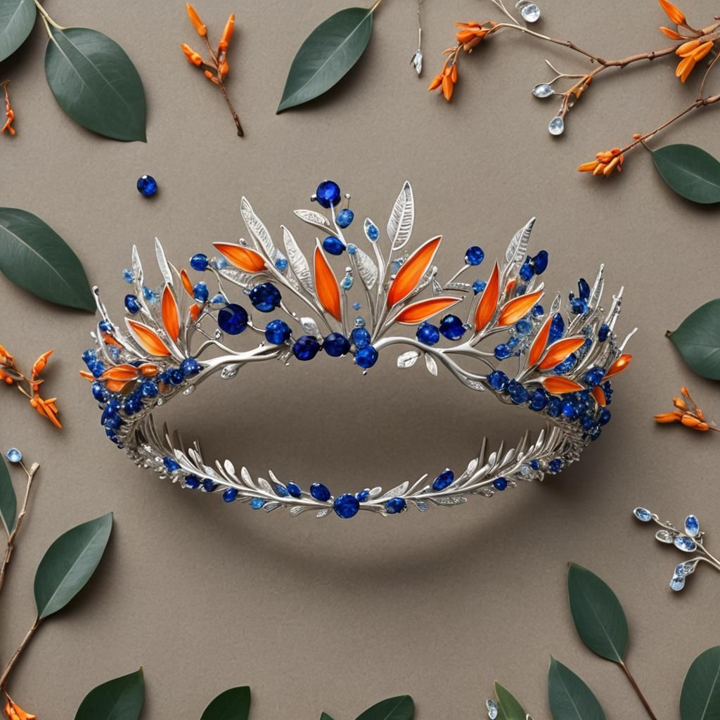 Bird of Paradise Tiara in Silver with Sapphires