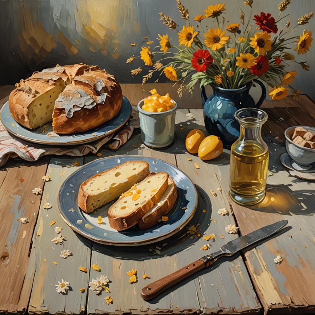 Bread and Cheese Still Life as Van Gogh Painting