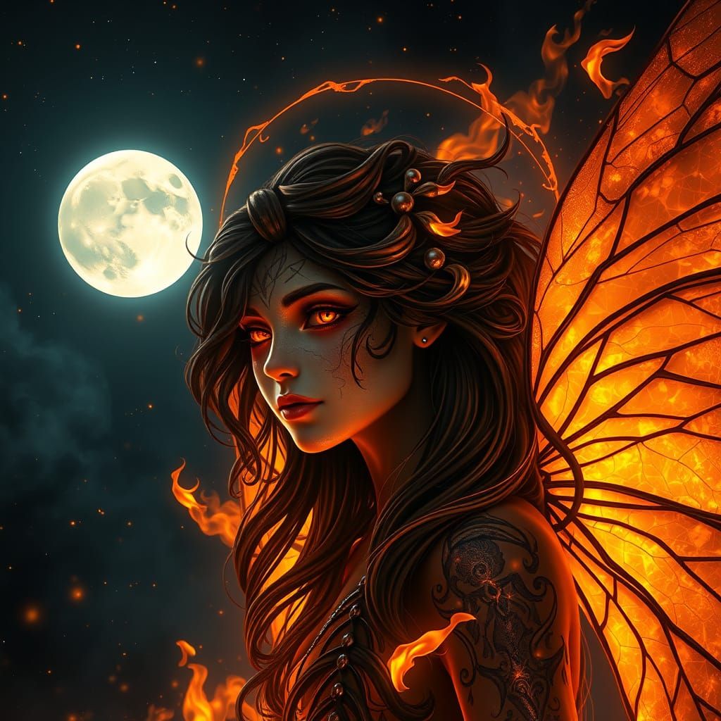 Dark Fire Fairy Shines in Celestial Glow