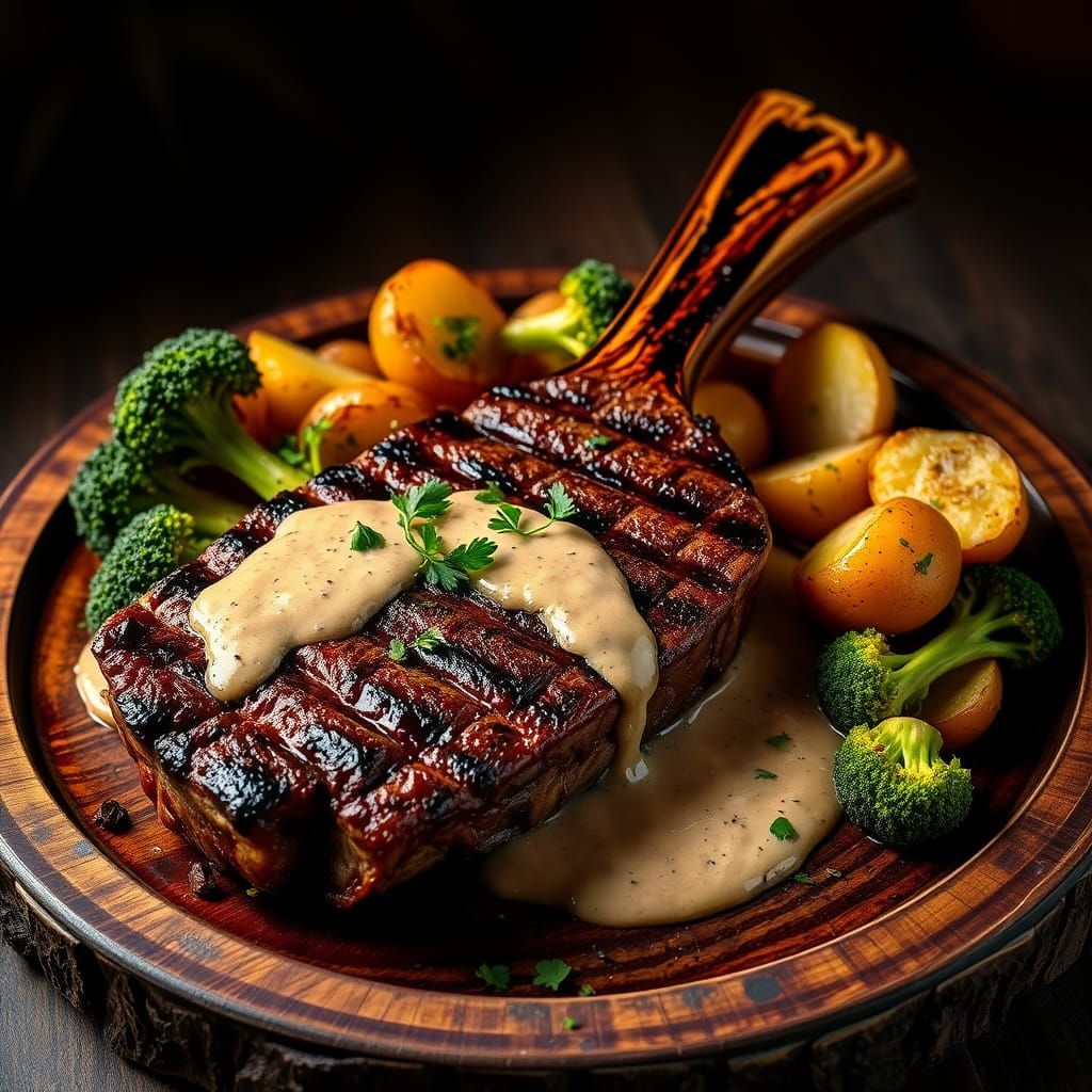 Hearty Steak with Roasted Potatoes and Creamy Pepper Sauce