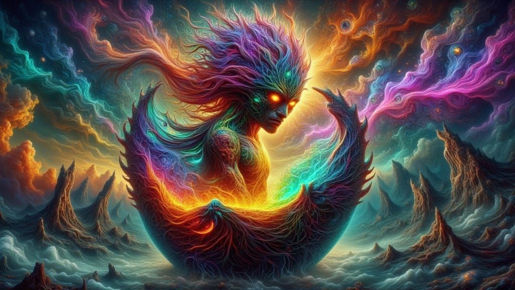 Hatching Figure on Floating Island in Biomechanical Dreamsca...