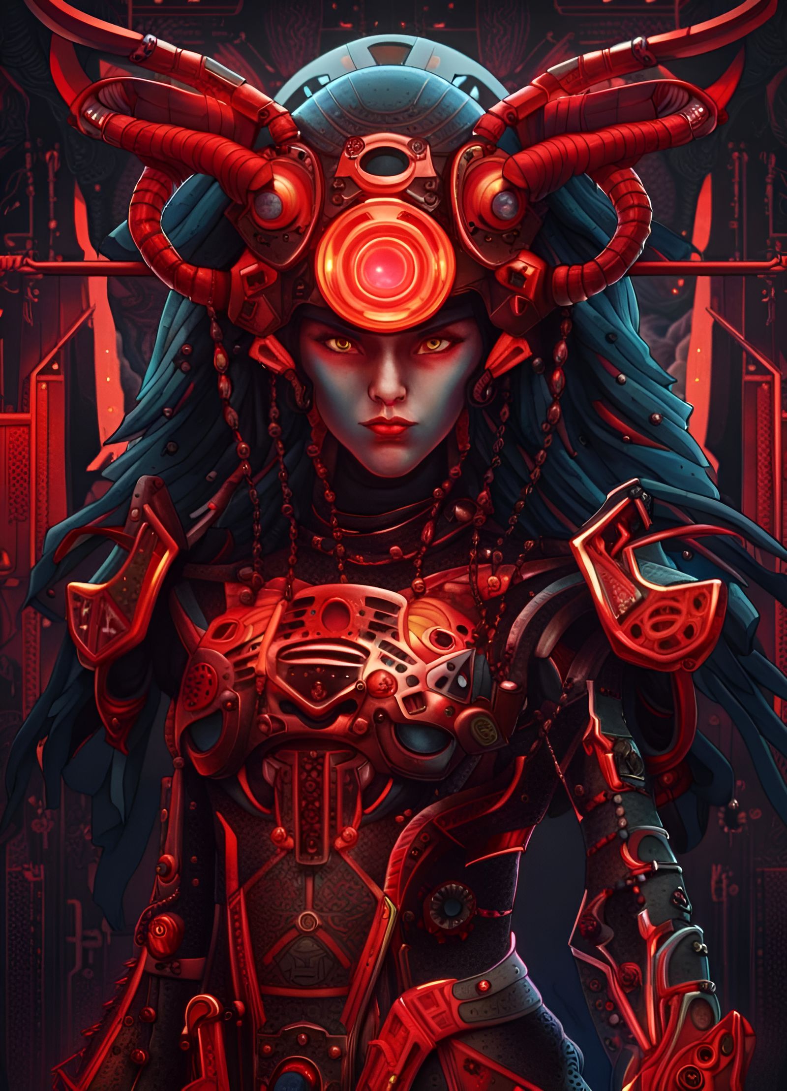 Futuristic Samurai Aries Android in Cyberpunk Style