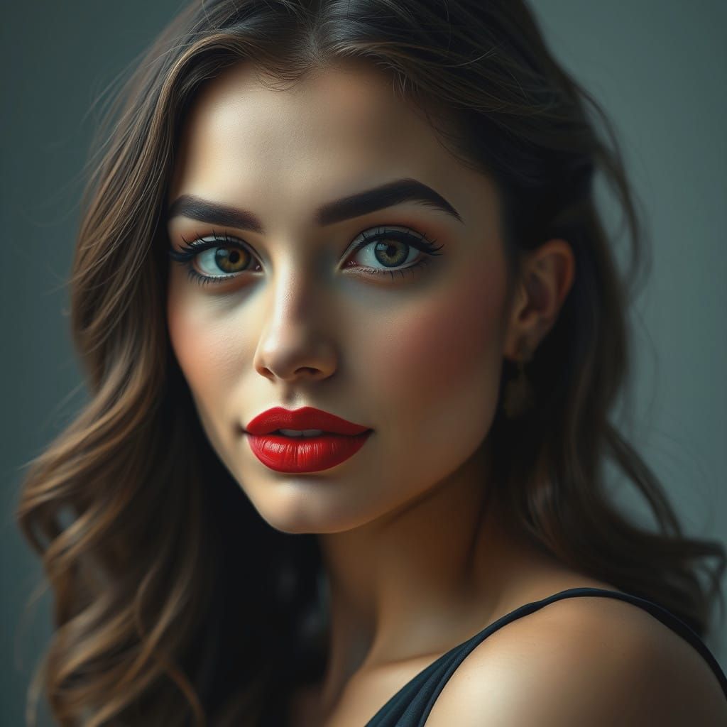 Striking Portrait of an Elegant Woman with Flowing Hair