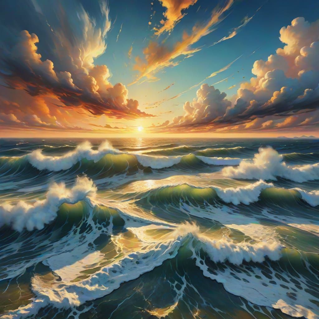 Surreal Sea Above Horizon in Dreamlike Oil Painting