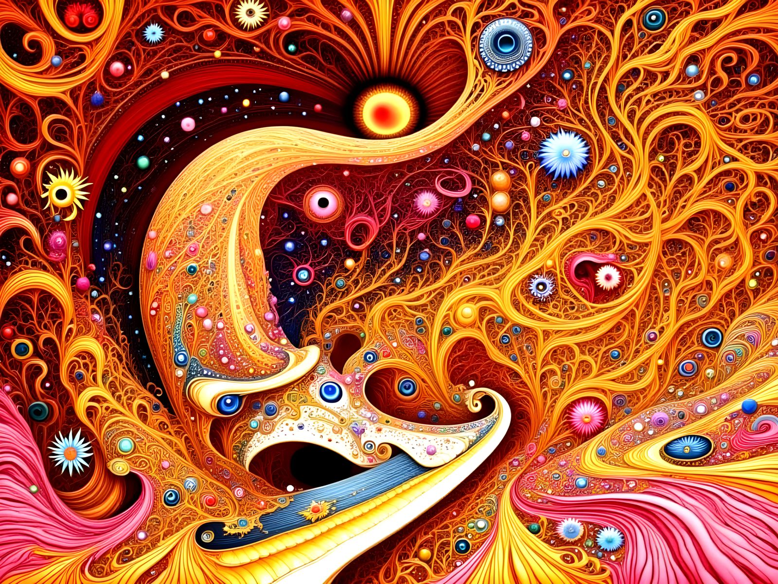 Surreal Accordion Player with Rainbow Sun Rays