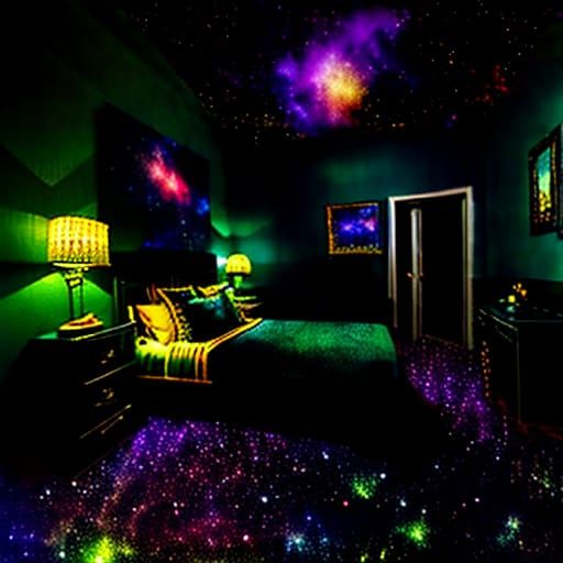 Dramatic Kid's Bedroom with Starry Walls in Art Deco Style