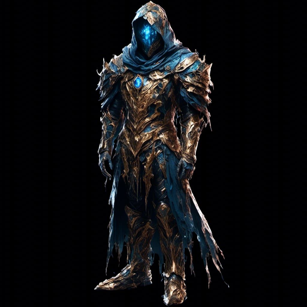 Radiant Knight in Gold Armor and Blue Cape