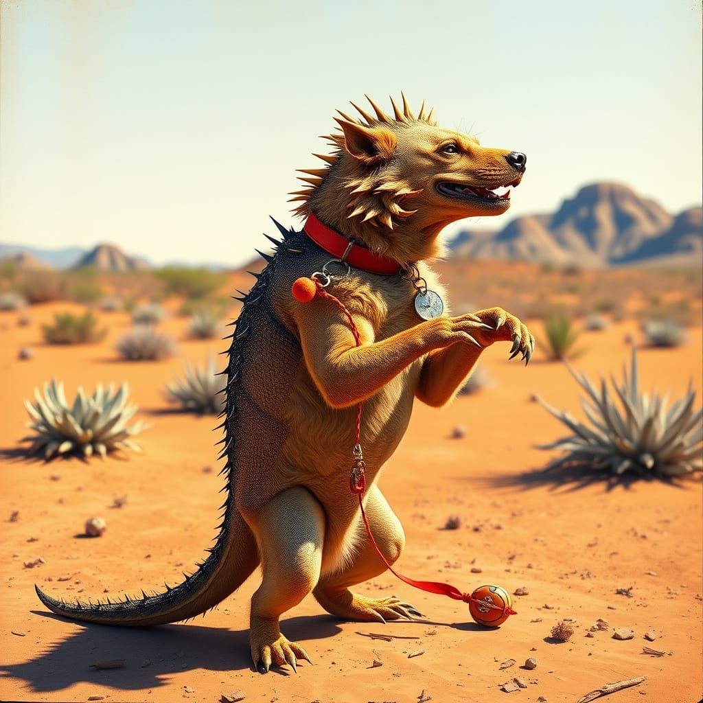 Fantastical Desert Companion in Vibrant Realism