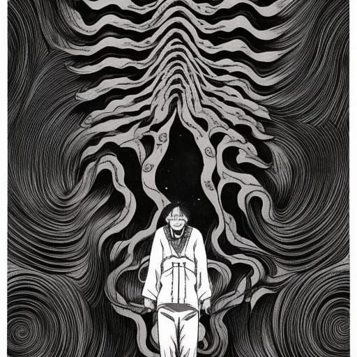 Junji Ito's Twisted Cthulhu Vision in Japanese Print Style