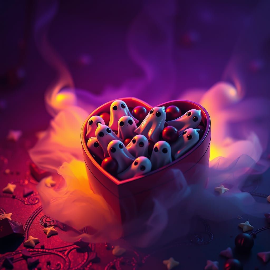 Dark Fantasy Heart Box with Ghost Chocolates