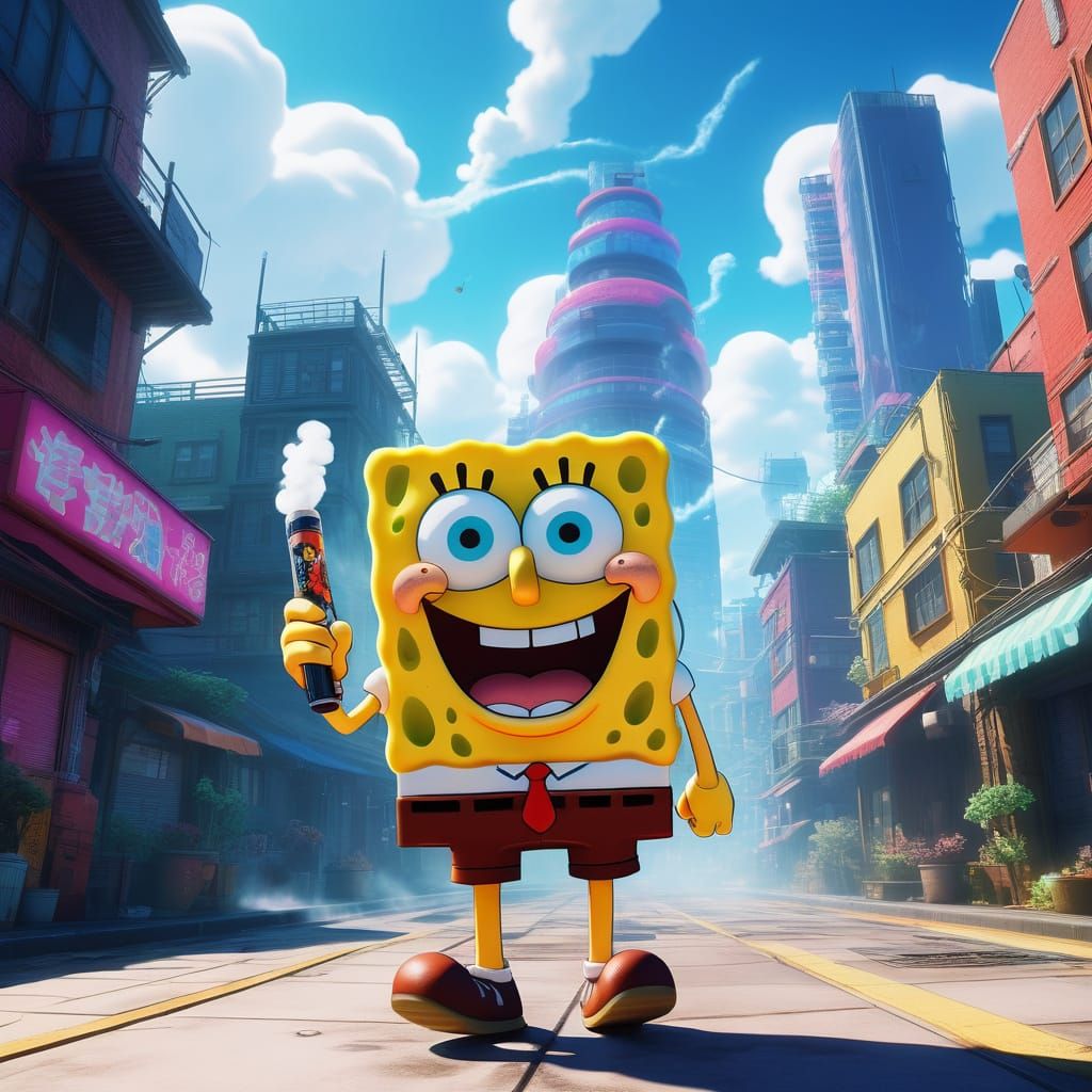 Cyberpunk Sponchbob in Bikini Bottom