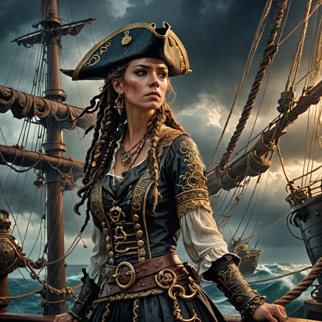 Baroque Pirate Queen on Stormy Seas