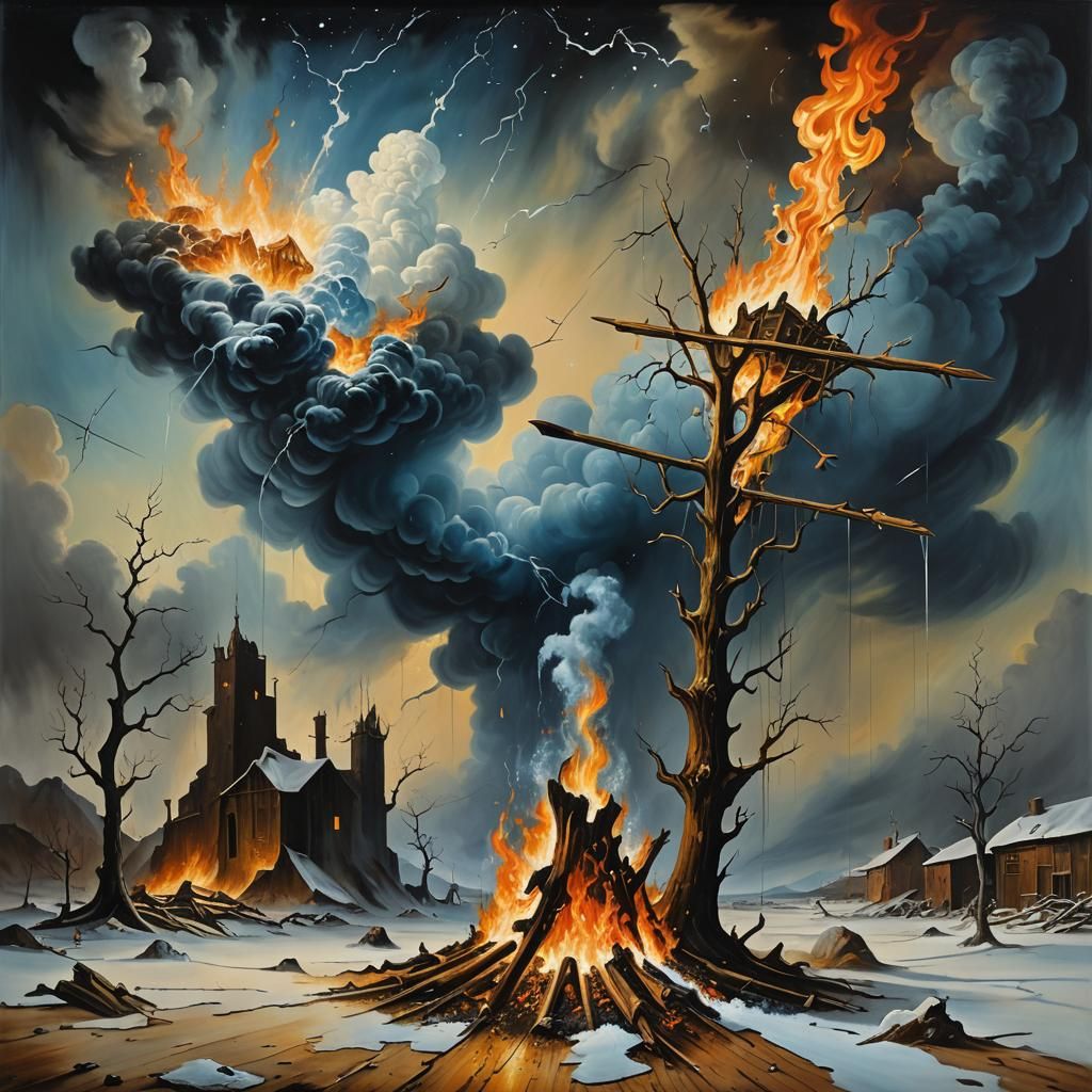 Surreal Winter Storm by Fire, Salvador Dali Style