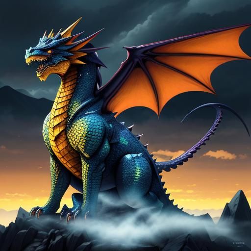 Anime Dragon on Mountain Peak in Digital Art