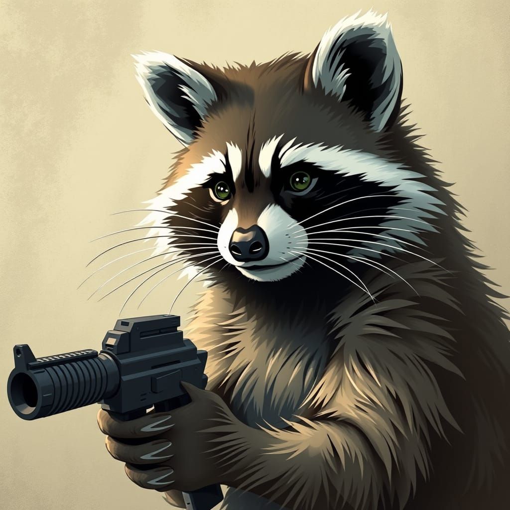 Raccoon with a Gun: AI Generated Image