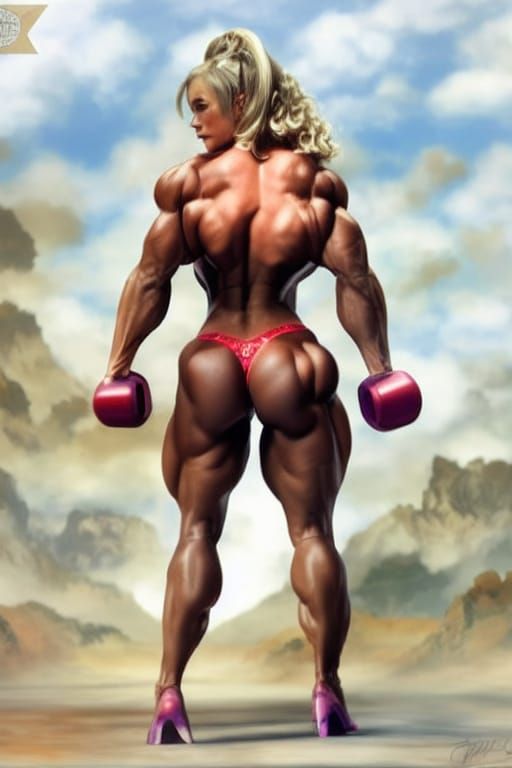 Beautiful Blonde Muscle Woman: Matte Anime Painting
