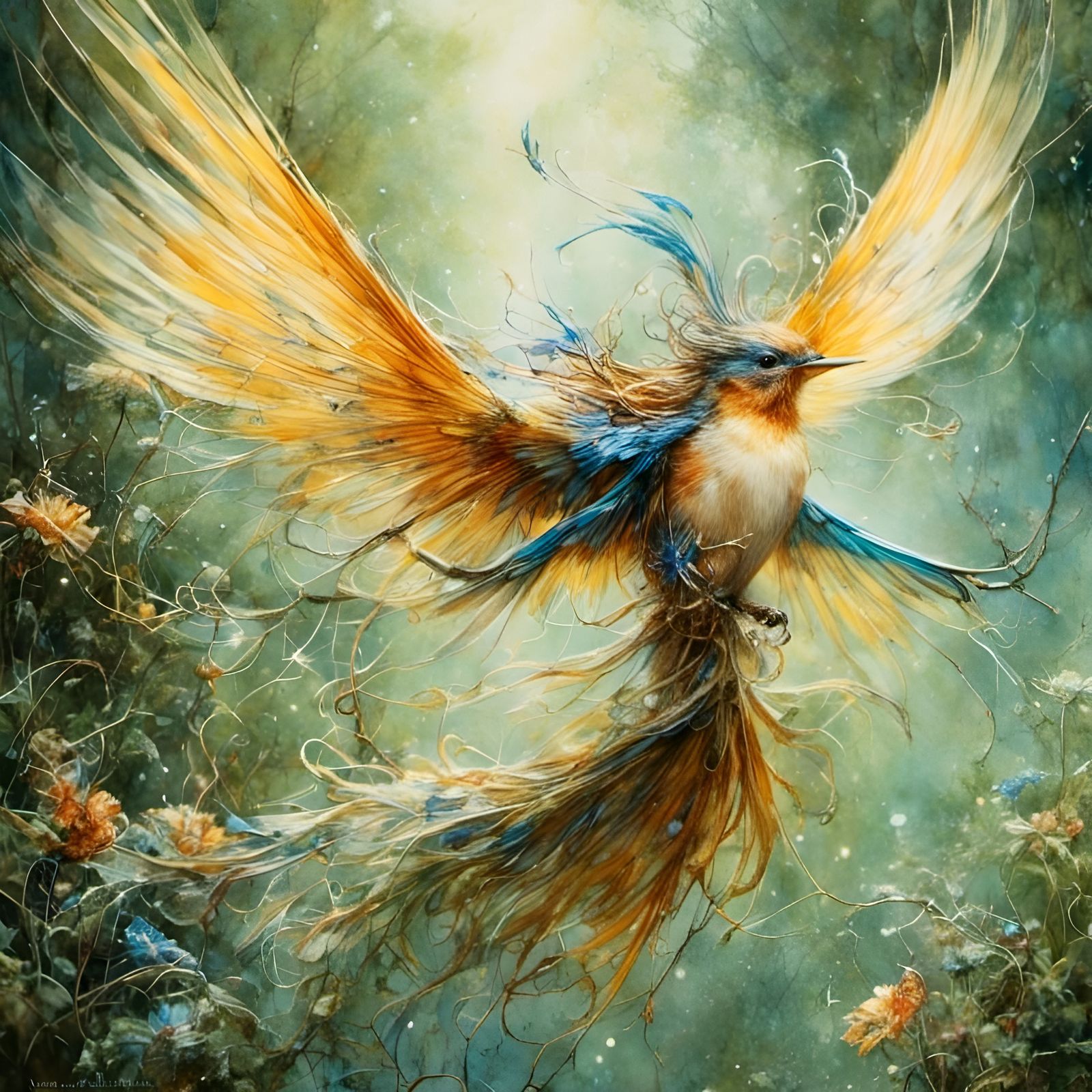 Fairy Bird in Flight: Vivid Fantasy Art