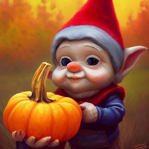 Cute Gnome in Autumn Disguise, Hand-Drawn Concept Art