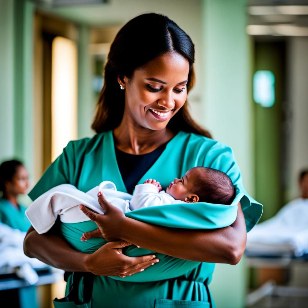 Midwife Holding Newborn in Hospital Setting