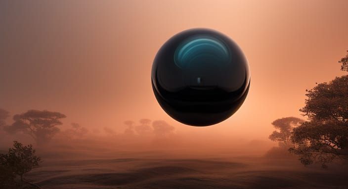 Ethereal Obsidian Orb in Surreal Landscape