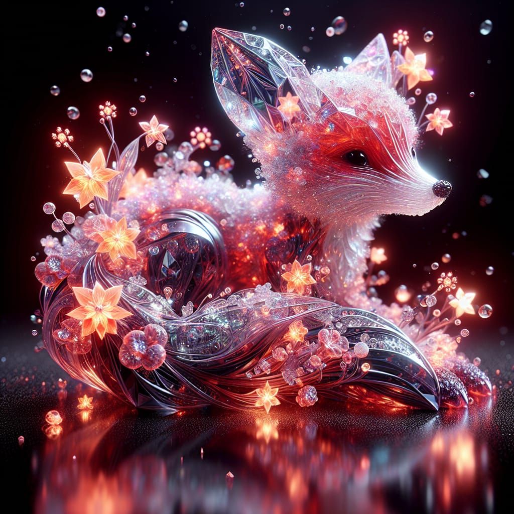 Bioluminescent Crystal Fox Sculpture in Digital Art