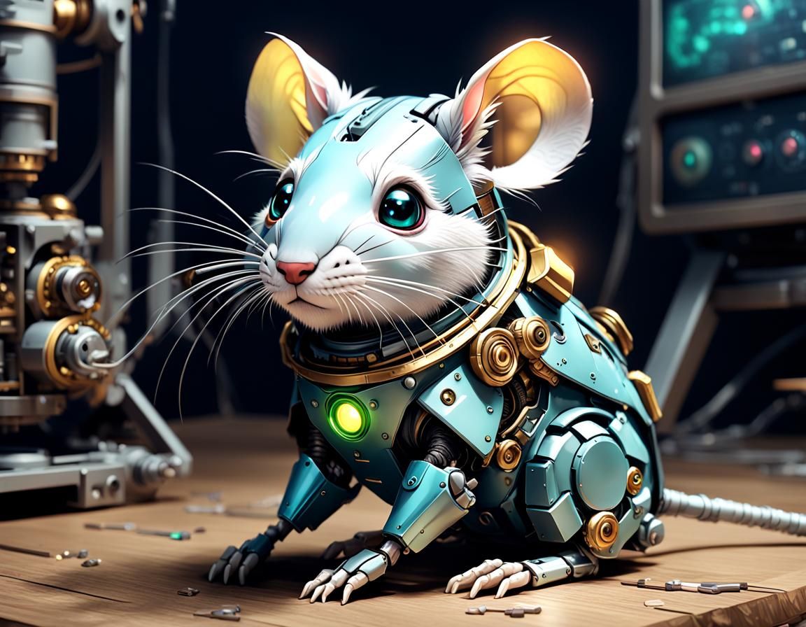 Cute Cybernetic Rat in Anime Style
