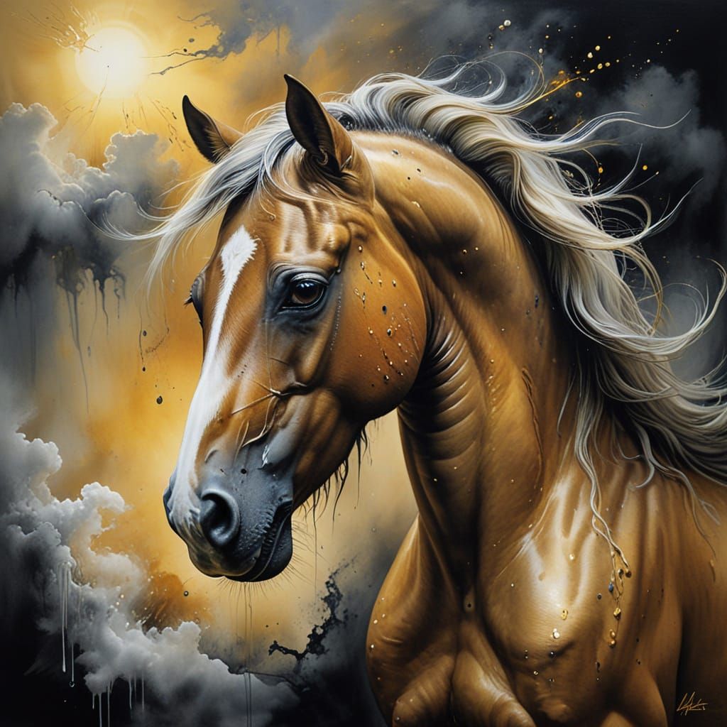 Ethereal Horse Portrait in Watercolor and Charcoal