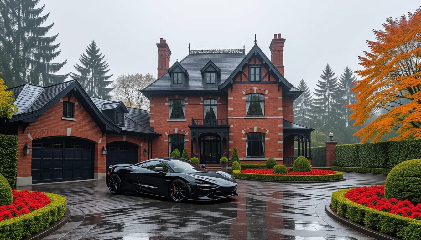 Victorian Chateau with McLaren in Misty Autumn Garden