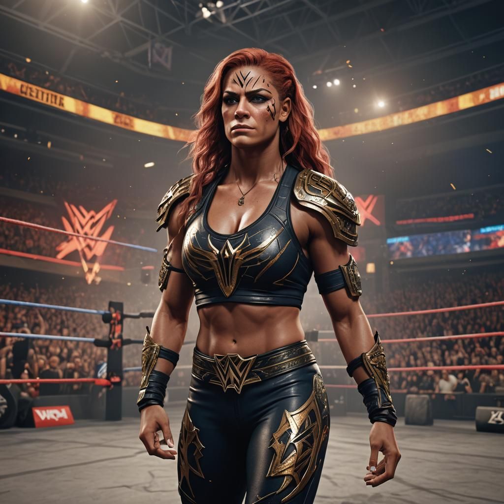Detailed Matte Painting of a WWE Female Wrestler