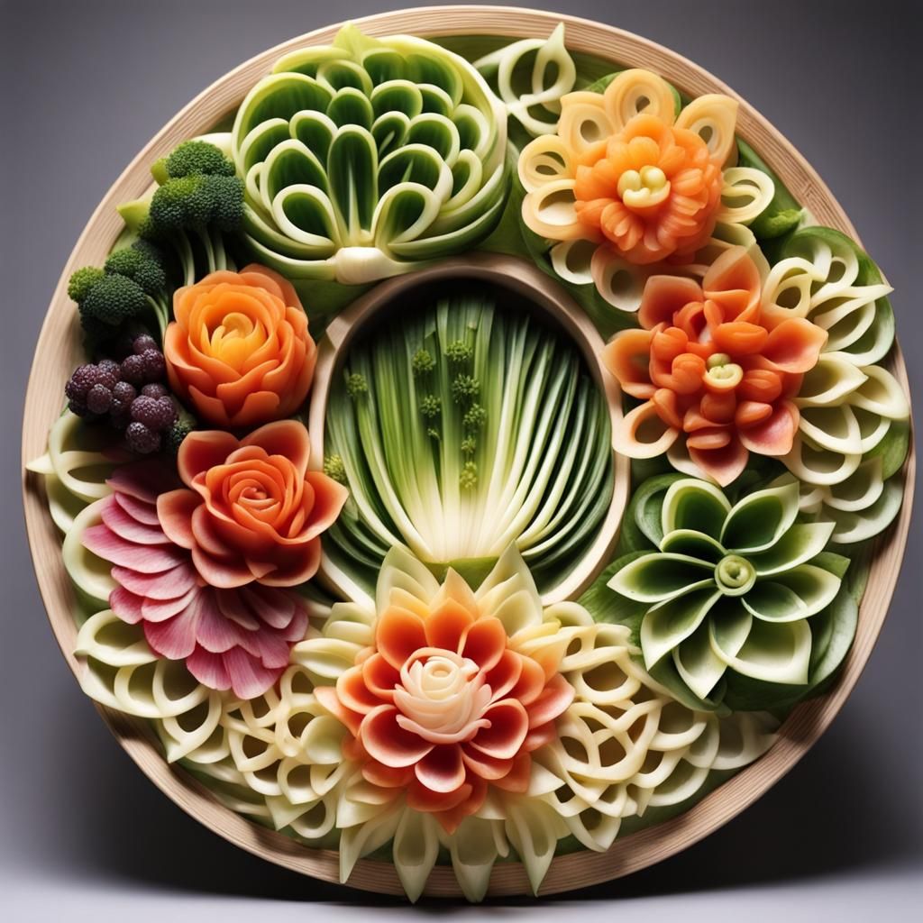 Intricate Vegetable Carvings in Mukimono Style