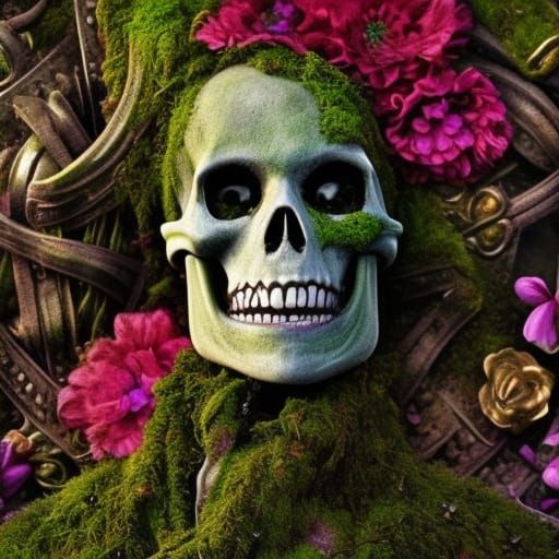 Mossy Skeleton Warrior with Floral Decorations