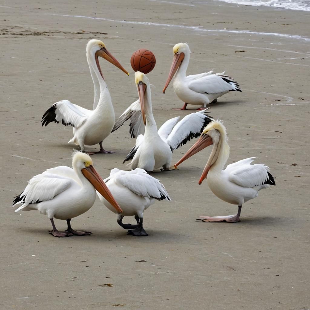 Cartoon Pelicans Play Basketball at Venice Beach