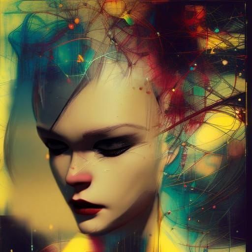 Girl with Brown Hair in Bauhaus Poster Style