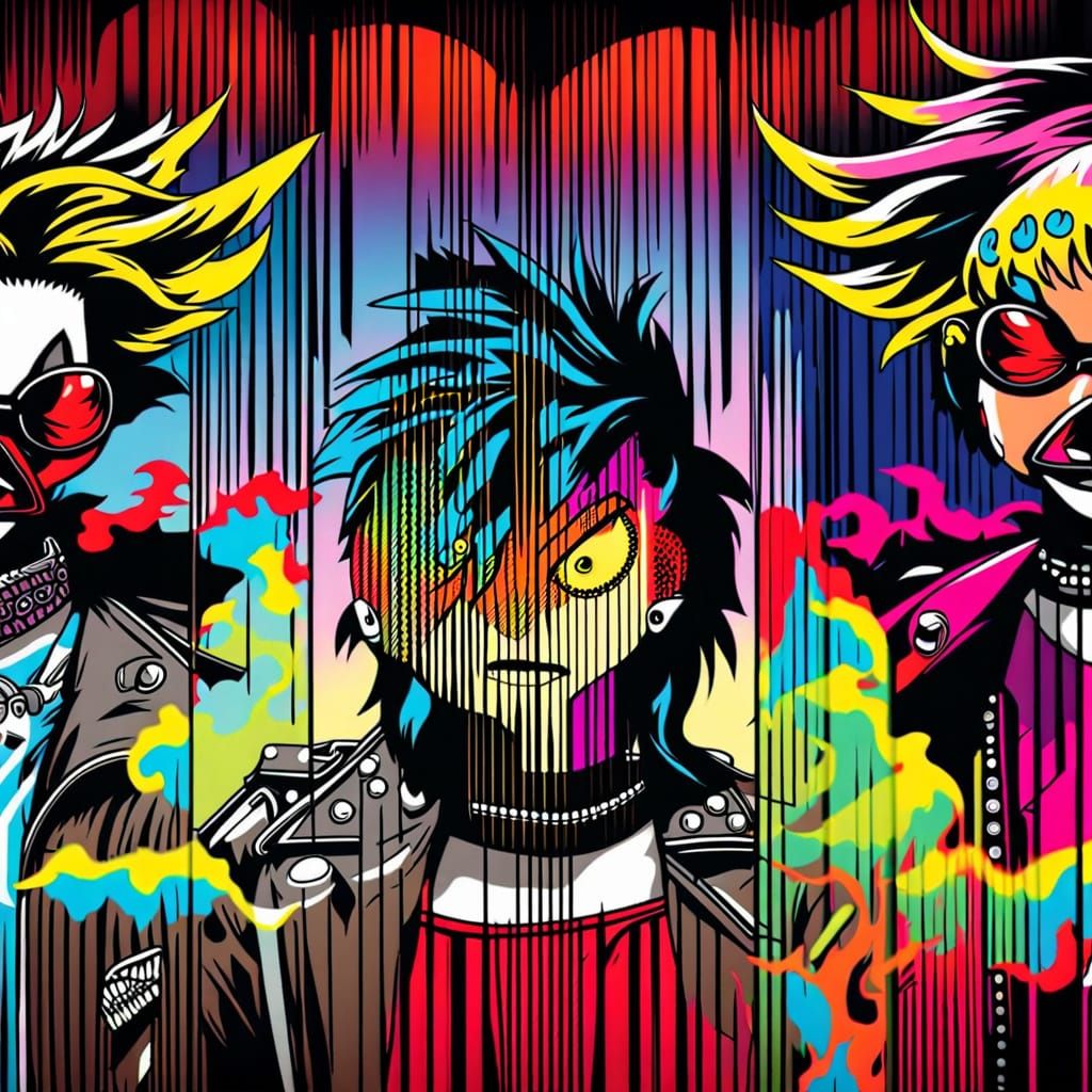 Punk Rock Chicken Mall Scene: Vibrant Comic Art